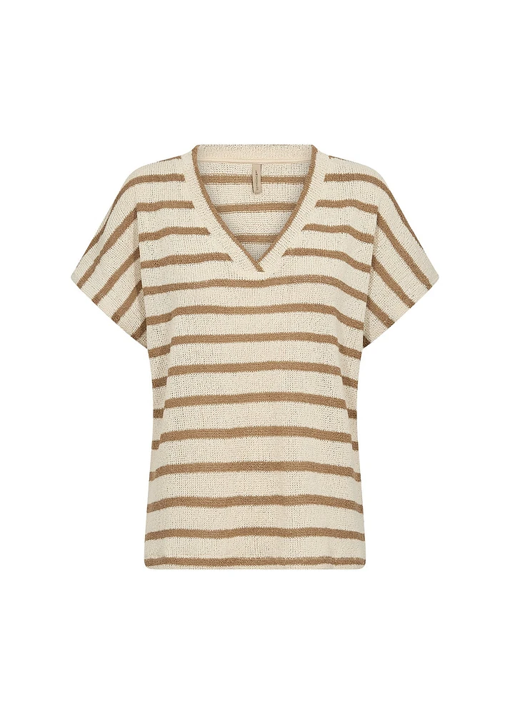 Short Sleeve V-Neck Stripe Sweater