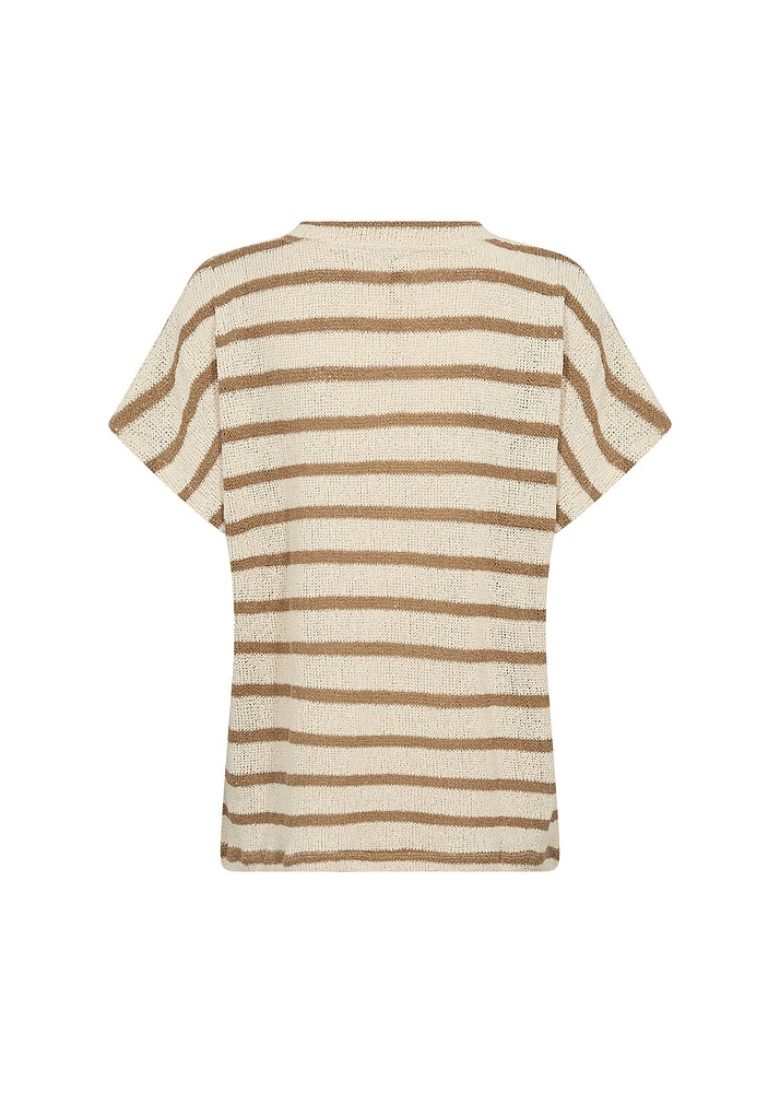 Short Sleeve V-Neck Stripe Sweater