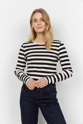 Iridi Long Sleeve Crew Neck Stripe Top