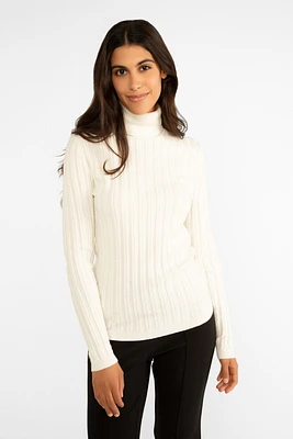 Chevron Novelty Ribbed Fine Gauge Turtleneck Sweater