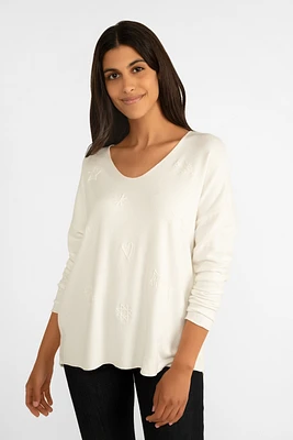 Long Sleeve Embroidered V-Neck Sweater