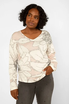 Long Sleeve Printed V-Neck Sweater