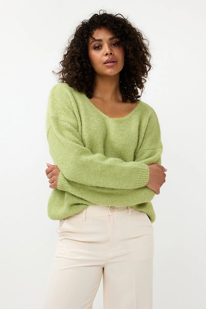 Plush Long Sleeve V-Neck Sweater