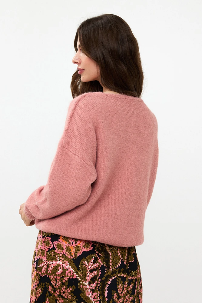 Plush Long Sleeve V-Neck Sweater