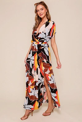 Short Sleeve Surplus Elastic Waist Maxi Dress