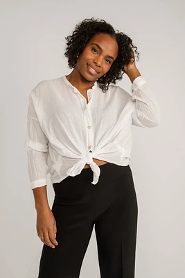 Long Sleeve Tie Front Blouse