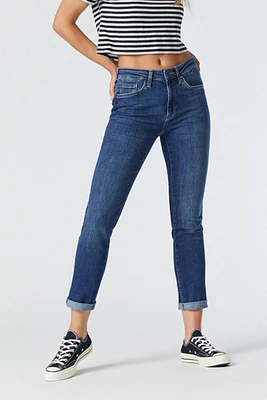 Kathleen Slim Boyfriend Jeans - Mid Feather Blue