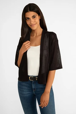 Elbow Sleeve Open Cropped Cardigan