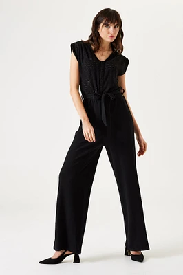 Short Sleeve V-Neck Solid Jumpsuit