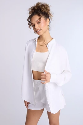 Linen-Blend Oversized Button-Up Shirt