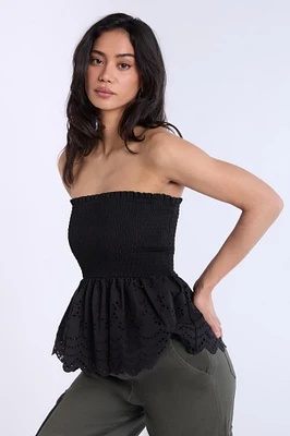 Eyelet Smocked Tube Top