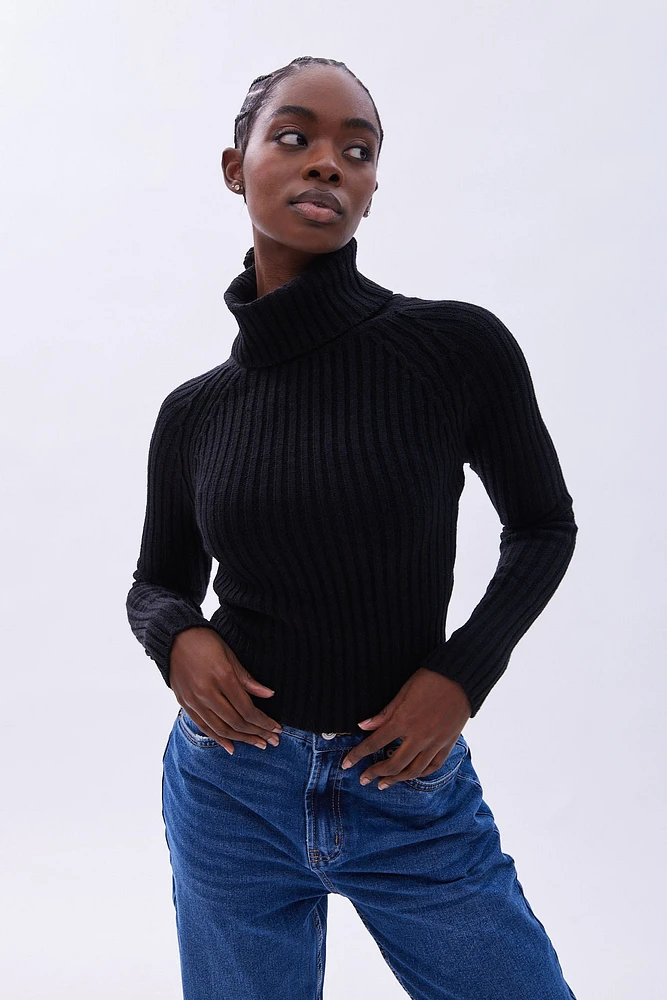 Ribbed Long Sleeve Turtleneck Sweater