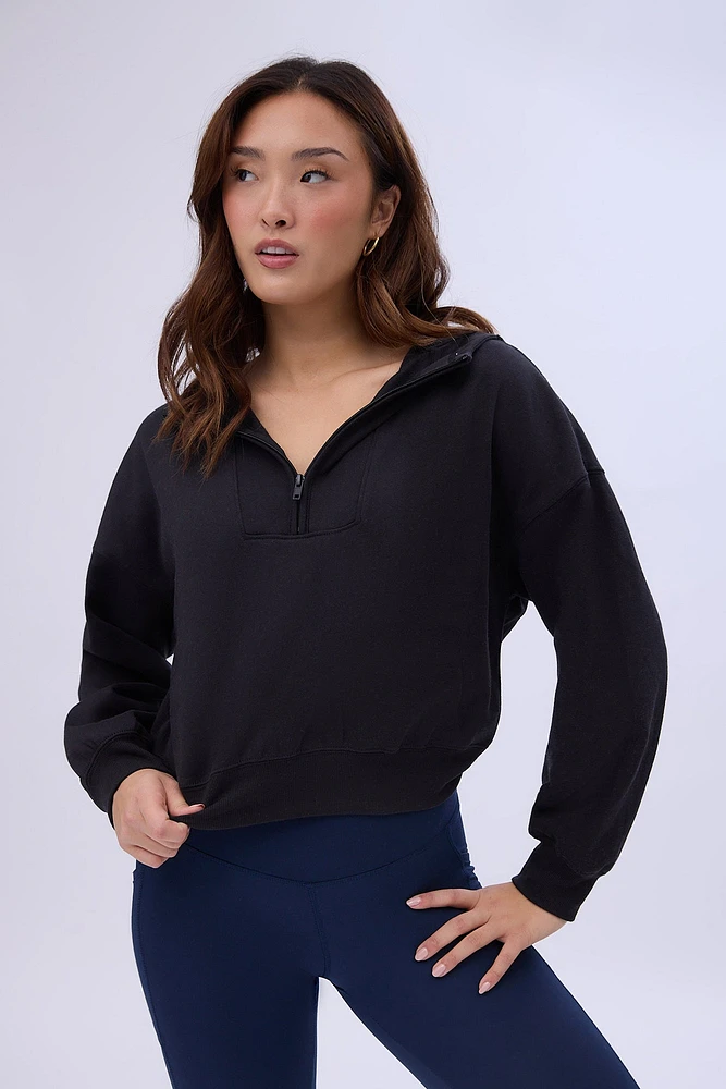 Mock Neck Half-Zip Hooded Sweatshirt