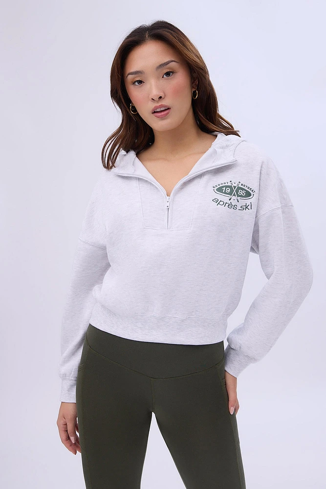 Mock Neck Half-Zip Hooded Sweatshirt
