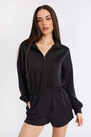 Zip-Up Fleece Long Sleeve Mock Neck Romper