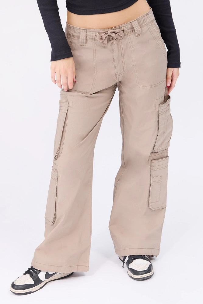 Pantalon à jambe large cargo a? taille très haute