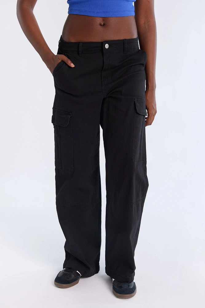 Super High Rise Wide Leg Cargo Twill Pants