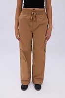 High Rise Wide Leg Cargo Twill Pants