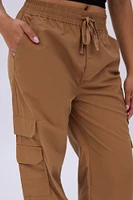 High Rise Wide Leg Cargo Twill Pants