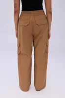 High Rise Wide Leg Cargo Twill Pants