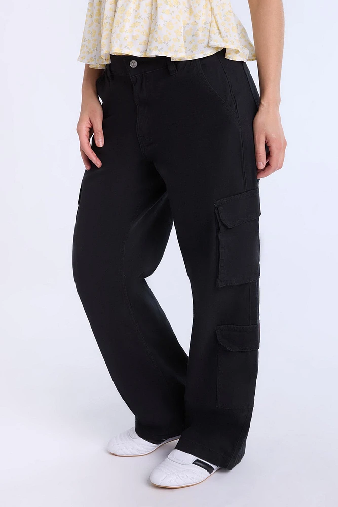 Pantalon cargo en sergé taille haute