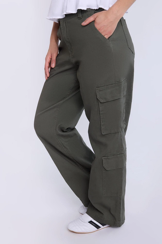 High Rise Cargo Twill Pants