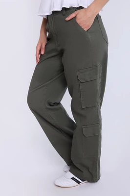 High Rise Cargo Twill Pants