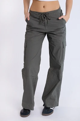 Poplin Mid Rise Baggy Cargo Pants