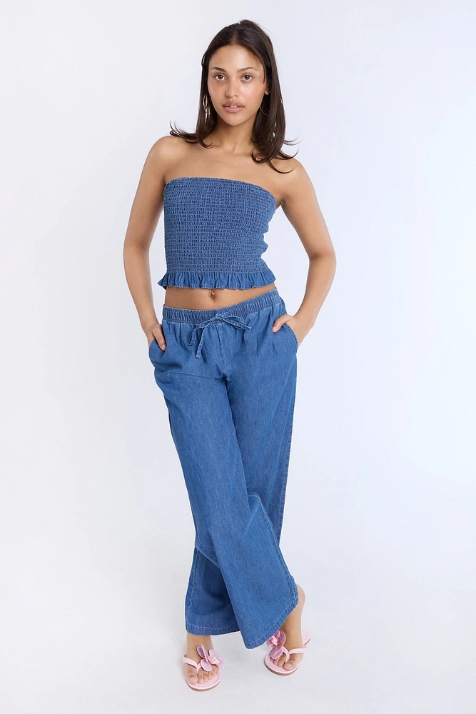 Chambray High Rise Wide Leg Pants