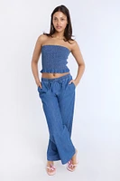 Chambray High Rise Wide Leg Pants