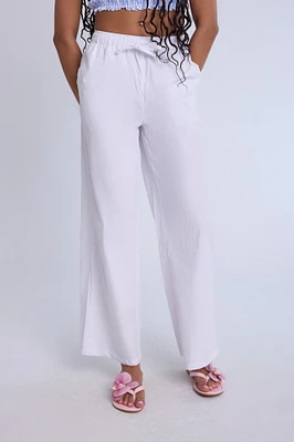 Cotton High Rise Drawstring Wide Leg Pants
