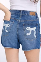 Low Rise Bow Embroidered Baggy Shorts