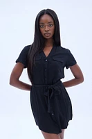 Short Sleeve Button-Up Cargo Pocket Dress With Belt