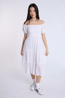 Puff Sleeve Smocked Tiered Maxi Dress