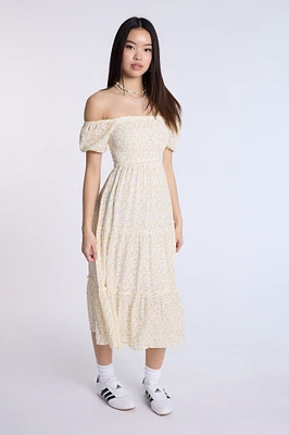 Puff Sleeve Smocked Tiered Maxi Dress