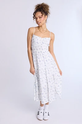 Smocked Waist Cross-Back Midi Dress