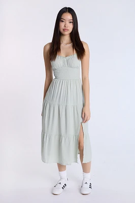 Smocked Waist Cross-Back Midi Dress