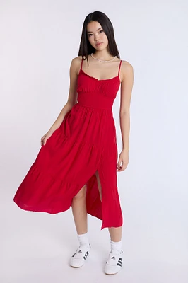Smocked Waist Cross-Back Midi Dress