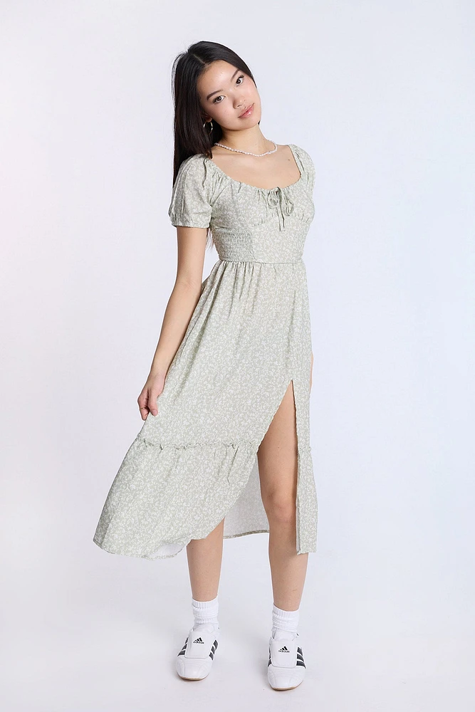 Cap Sleeve Side Smocked Midi Dress