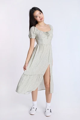 Cap Sleeve Side Smocked Midi Dress