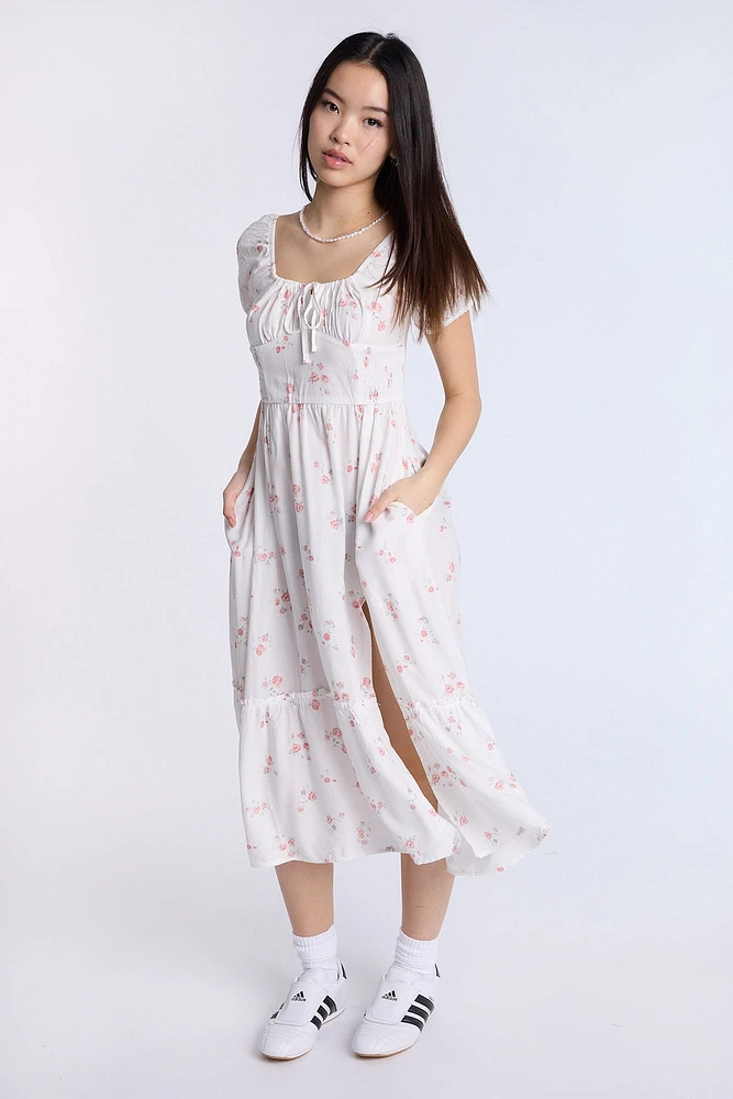 Cap Sleeve Side Smocked Midi Dress