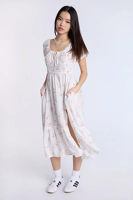 Cap Sleeve Side Smocked Midi Dress