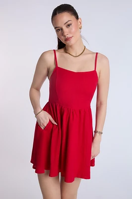 Linen-Blend Flowy Mini Dress