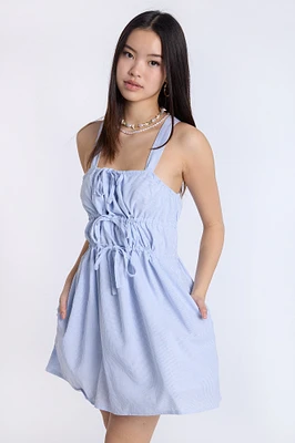 Mini-robe cintrée à la taille en mélange de lin