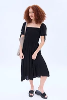 Short Sleeve Smocked Tiered Midi Dress