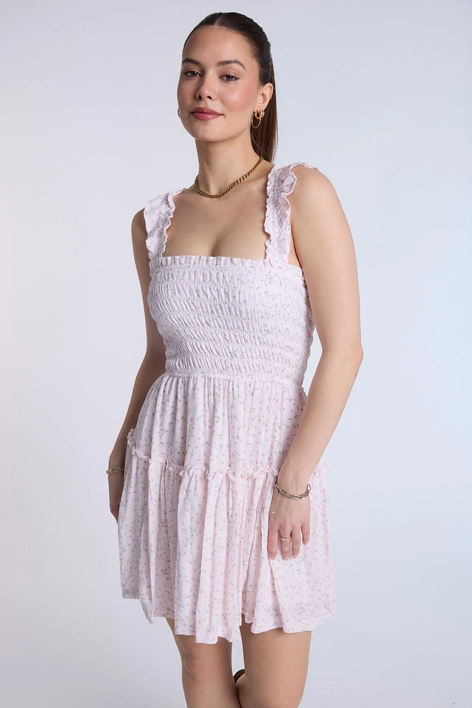 Smocked Tiered Mini Dress