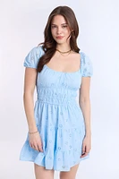 Eyelet Embroidered Channeled Waist Mini Dress