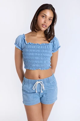 Short taille haute en chambray