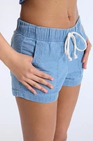 Chambray Drawstrings Shorts