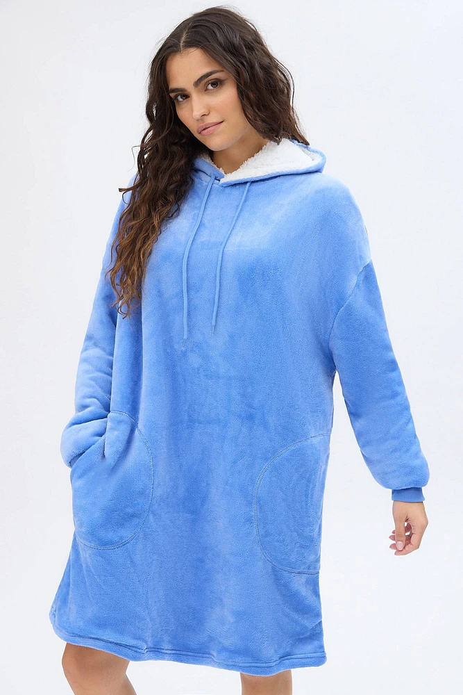 Pull à capuche surdimensionné en peluche imprimé